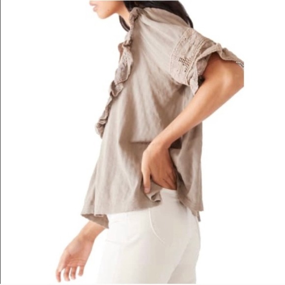 NWT FREE PEOPLE Walk In The Park Top Sage Beige Boho Ruffle S - Picture 3 of 6